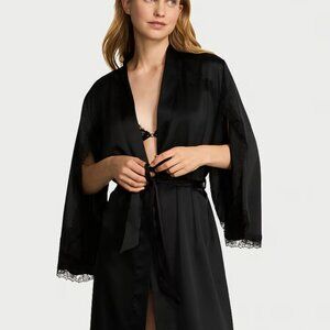 Victoria's Secret Black Satin Robe in M/L